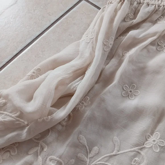 Johnny Was Ambre Midi Dress Embroidery Eyelet Empire Waist Ivory Cream L